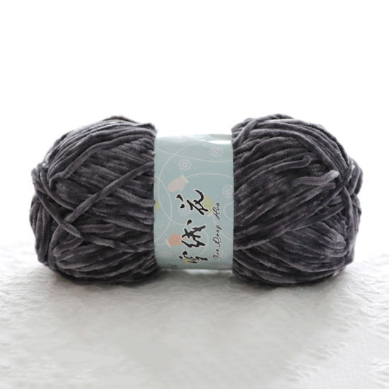 Picture of 1 Roll (Approx 180 M/Roll) Polyester Super Soft Knitting Yarn Velvet Chenille Yarn Medium Coarse For DIY Crochet Sweater Scarf Doll Dark Gray