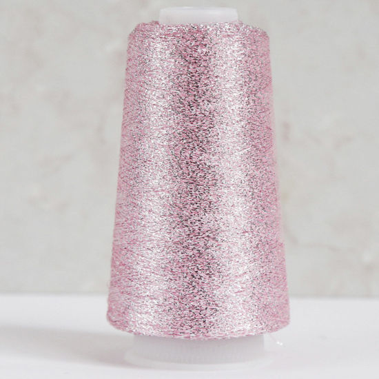 Picture of 1 Roll Polyester Fine Gold Silver Metallic Knitted Crochet Sewing Thread Yarn Partner Yarn For Needlework Light Pink