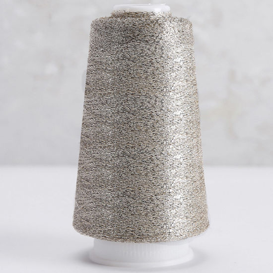 Picture of 1 Roll Polyester Fine Gold Silver Metallic Knitted Crochet Sewing Thread Yarn Partner Yarn For Needlework Light Gold