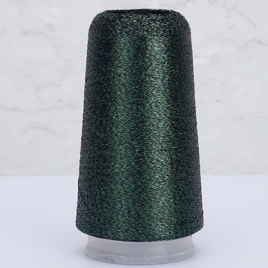 Picture of 1 Roll Polyester Fine Gold Silver Metallic Knitted Crochet Sewing Thread Yarn Partner Yarn For Needlework Dark Green