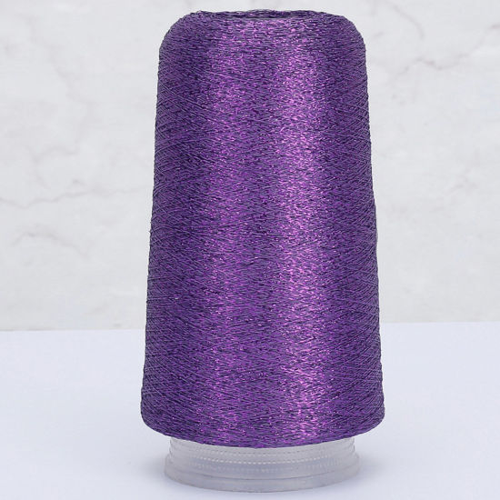 Picture of 1 Roll Polyester Fine Gold Silver Metallic Knitted Crochet Sewing Thread Yarn Partner Yarn For Needlework Purple