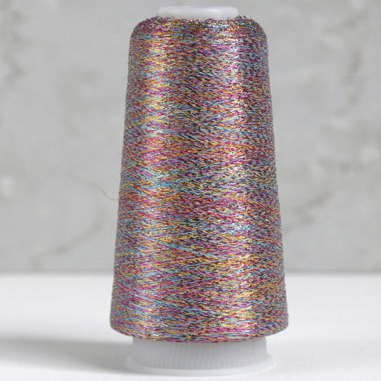 Picture of 1 Roll Polyester Fine Gold Silver Metallic Knitted Crochet Sewing Thread Yarn Partner Yarn For Needlework Multicolor