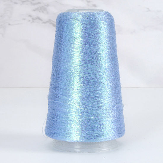 Picture of 1 Roll Polyester Fine Gold Silver Metallic Knitted Crochet Sewing Thread Yarn Partner Yarn For Needlework Light Blue