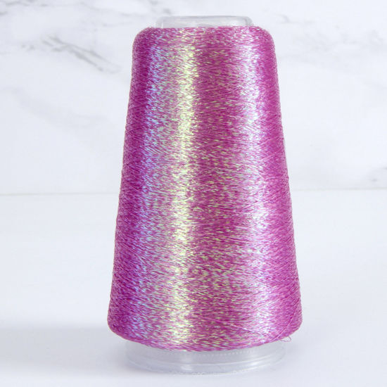 Picture of 1 Roll Polyester Fine Gold Silver Metallic Knitted Crochet Sewing Thread Yarn Partner Yarn For Needlework Hot Pink