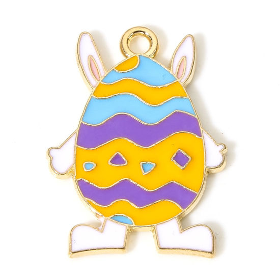 Immagine di 10 Pz Lega di Zinco Pasqua Charms Oro Placcato Uovo di Pasqua Orecchio Smalto 26mm x 19mm
