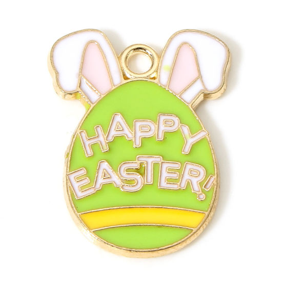Immagine di 10 Pz Lega di Zinco Pasqua Charms Oro Placcato Uovo di Pasqua Orecchio Smalto 22mm x 17mm