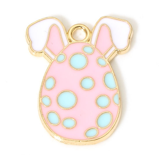 Immagine di 10 Pz Lega di Zinco Pasqua Charms Oro Placcato Uovo di Pasqua Orecchio Smalto 22mm x 17mm