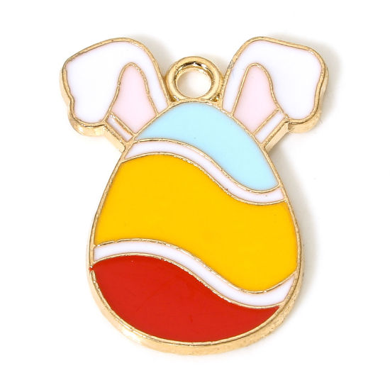 Immagine di 10 Pz Lega di Zinco Pasqua Charms Oro Placcato Uovo di Pasqua Orecchio Smalto 22mm x 17mm