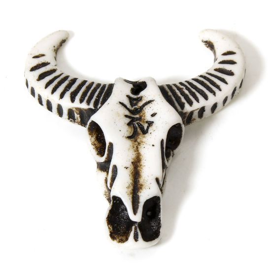5 個 樹脂 ボヘミアン ペンダント 牛の頭 白 髑髏 5.9cm x 5.2cm の画像