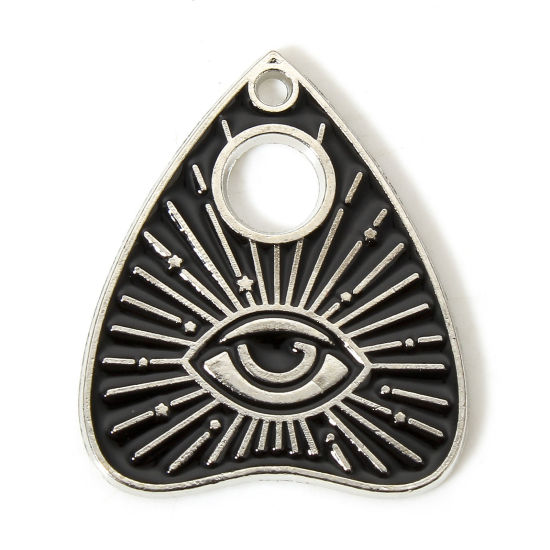 Image de 10 Pcs Breloques Religieux en Alliage de Zinc Argent Mat Noir Planche Ouija Oeil de la Providence/ Oeil Qui Voit Tout Émail 25.5mm x 21.5mm