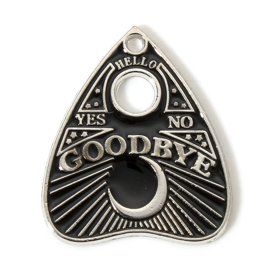 Image de 10 Pcs Breloques Religieux en Alliage de Zinc Argent Mat Noir Planche Ouija Lune Émail 25mm x 21.5mm