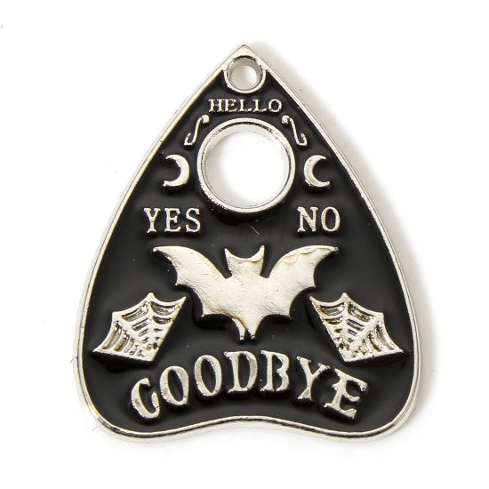 Image de 10 Pcs Breloques Religieux en Alliage de Zinc Argent Mat Noir Planche Ouija Halloween Chauve-Souris Émail 25.5mm x 21.5mm
