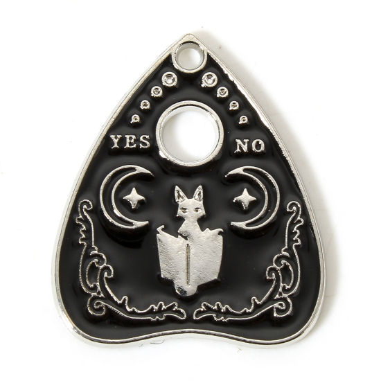 Image de 10 Pcs Breloques Religieux en Alliage de Zinc Argent Mat Noir Planche Ouija Halloween Chauve-Souris Émail 25mm x 21.5mm