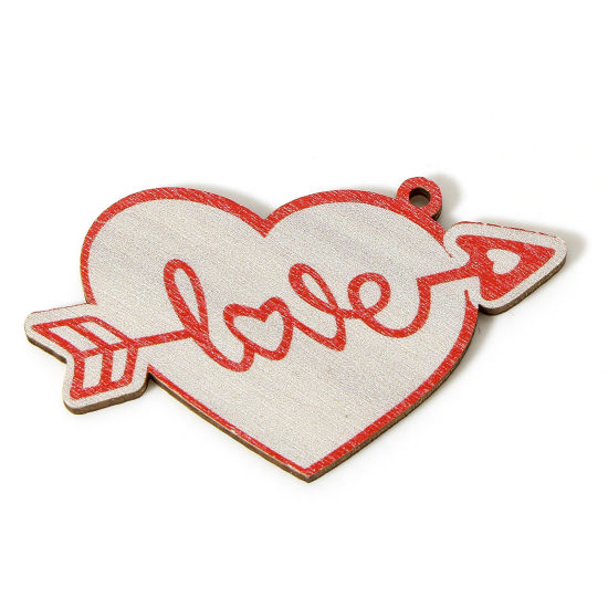Bild von 10 Stück Holz Valentinstag Anhänger Grauweiß Herz Richtungspfeil Message " LOVE " 5.5cm x 3.2cm