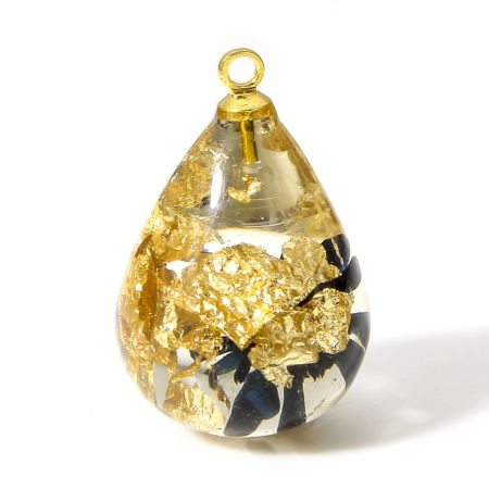 Bild von 2 Stück Harz & Getrocknete Blumen Charms Tropfen Schwarz 3D 21mm x 13mm