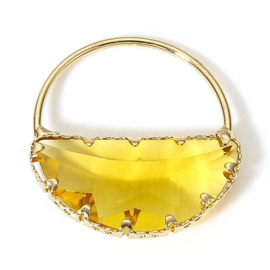 Bild von 5 Stück Messing + Glas Charms Vergoldet Gelb Halbrund 24mm x 23mm                                                                                                                                                                                             