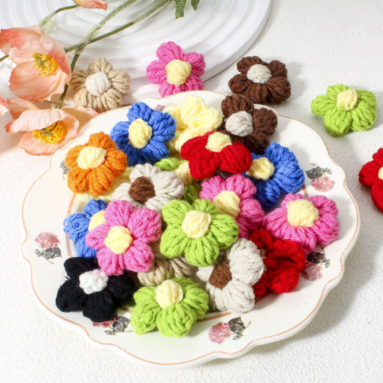 Picture of 10 PCs Polyester DIY Handmade Craft Materials Accessories Multicolor Flower At Random Mixed 4cm x 3.8cm