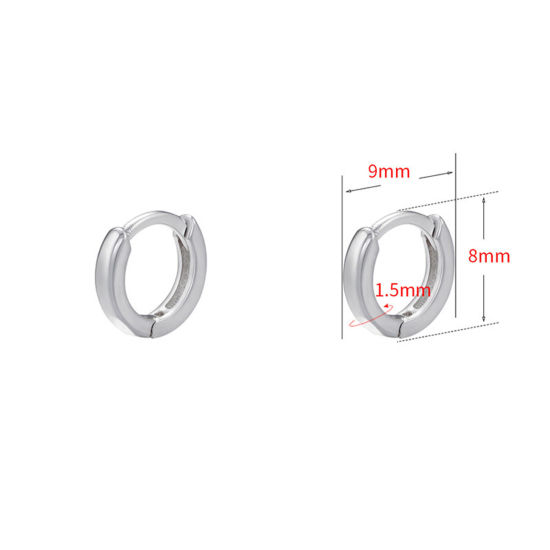 Bild von 1 Paar Messing Einfach Hoop Ohrringe Platin Plattiert 9mm x 8mm                                                                                                                                                                                               