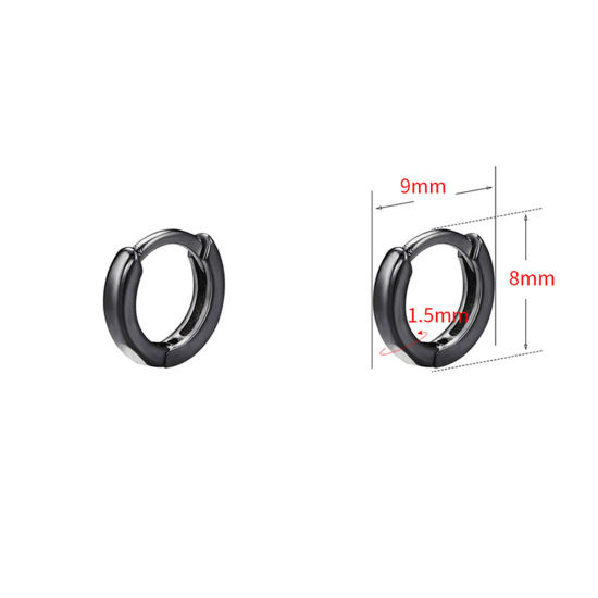Bild von 1 Paar Messing Einfach Hoop Ohrringe Metallschwarz 9mm x 8mm                                                                                                                                                                                                  