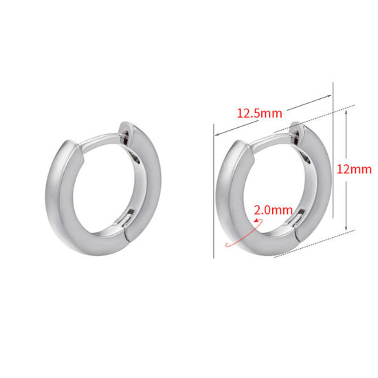 Picture of 1 Pair Brass Simple Hoop Earrings Platinum Plated 12.5mm x 12mm                                                                                                                                                                                               