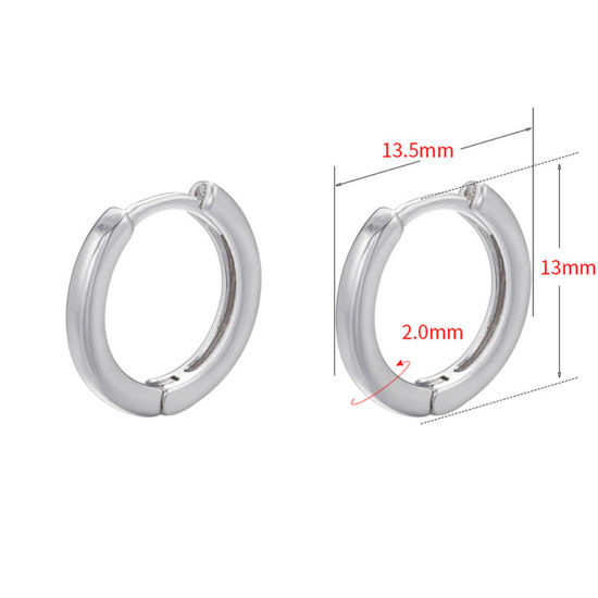 Picture of 1 Pair Brass Simple Hoop Earrings Platinum Plated 13.5mm x 13mm                                                                                                                                                                                               