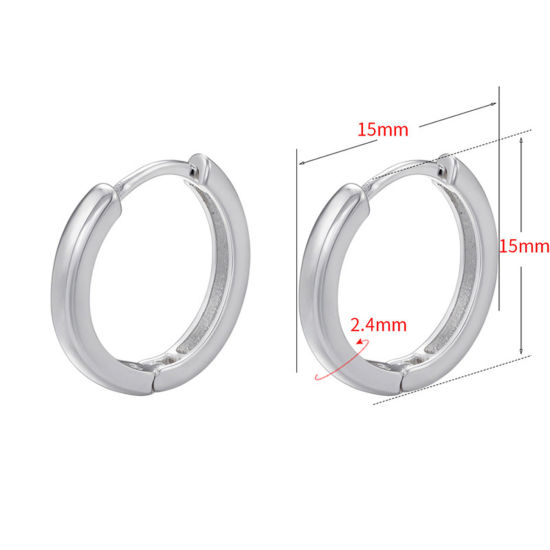 Bild von 1 Paar Messing Einfach Hoop Ohrringe Platin Plattiert 15mm x 15mm                                                                                                                                                                                             