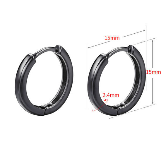 Bild von 1 Paar Messing Einfach Hoop Ohrringe Metallschwarz 15mm x 15mm                                                                                                                                                                                                