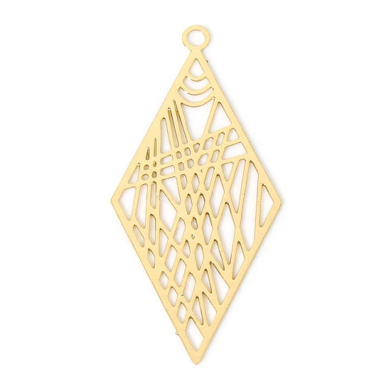 Image de 20 Pcs Pendentifs Estampe en Filigrane en Alliage de Fer Plaqué Or KC Losange 3.3cm x 1.6cm