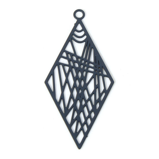 Image de 20 Pcs Pendentifs Estampe en Filigrane en Alliage de Fer Gris Losange Laqué 3.3cm x 1.6cm