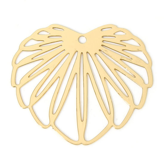 Picture of 10 PCs Iron Based Alloy Filigree Stamping Pendants KC Gold Plated Monstera Leaf 3.5cm x 3.2cm