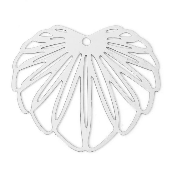 Picture of 10 PCs Iron Based Alloy Filigree Stamping Pendants Silver Tone Monstera Leaf 3.5cm x 3.2cm