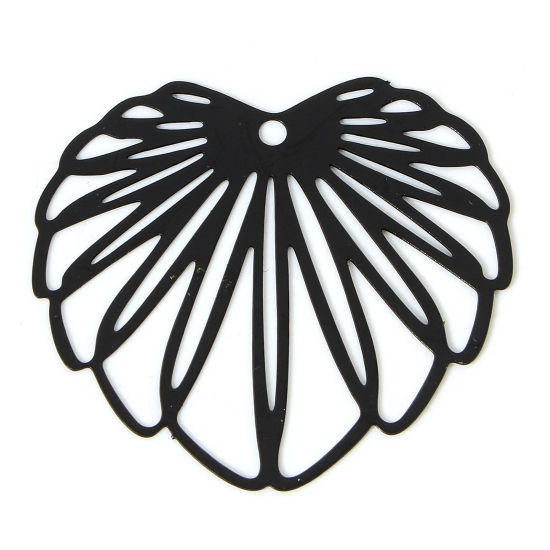 Picture of 10 PCs Iron Based Alloy Filigree Stamping Pendants Black Monstera Leaf Painted 3.5cm x 3.2cm