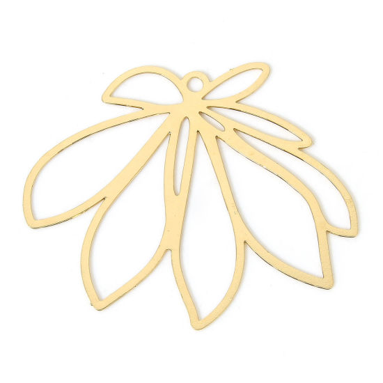 Image de 10 Pcs Pendentifs Estampe en Filigrane en Alliage de Fer Plaqué Or KC Feuilles de Fleur 3.6cm x 3cm