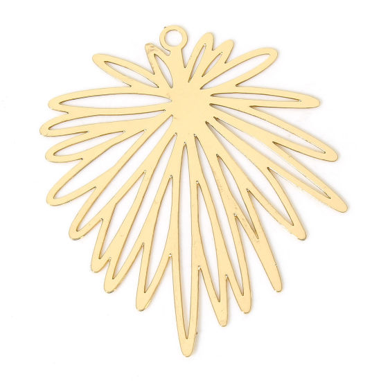 Image de 10 Pcs Pendentifs Estampe en Filigrane en Alliage de Fer Plaqué Or KC Feuilles de Fleur 3.9cm x 3.3cm