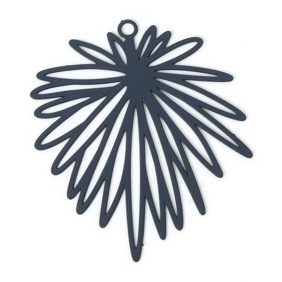 Image de 10 Pcs Pendentifs Estampe en Filigrane en Alliage de Fer Gris Feuilles de Fleur Laqué 3.9cm x 3.3cm