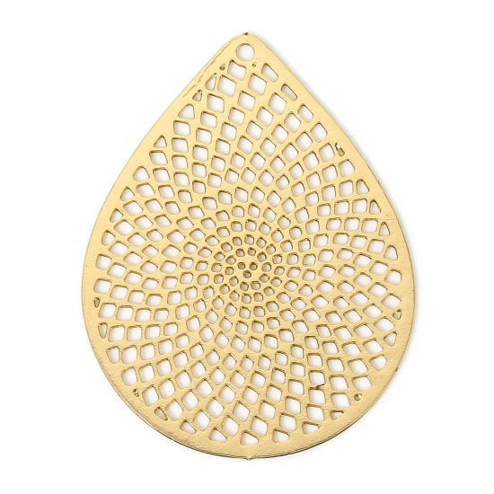 Bild von 20 Stück Eisenlegierung Filigran Stempel Verzierung Charms KC Vergoldet Tropfen 29mm x 22mm