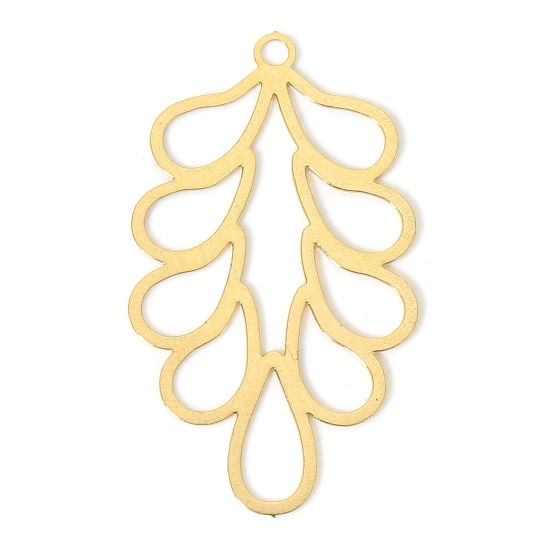 Imagen de 20 Unidades Hierro Filigrana Estampación Colgantes KC Dorado Hoja 3.3cm x 1.8cm