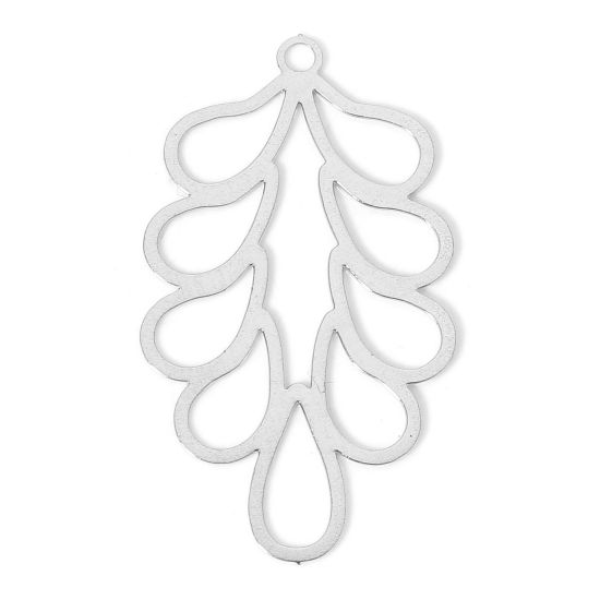 Imagen de 20 Unidades Hierro Filigrana Estampación Colgantes Tono de Plata Hoja 3.3cm x 1.8cm