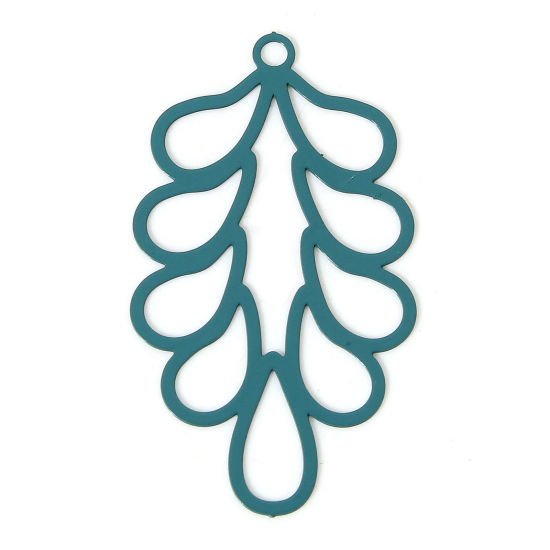 Imagen de 20 Unidades Hierro Filigrana Estampación Colgantes Verde Pavo Real Hoja Pintura 3.3cm x 1.8cm