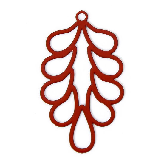 Imagen de 20 Unidades Hierro Filigrana Estampación Colgantes Rojo Hoja Pintura 3.3cm x 1.8cm