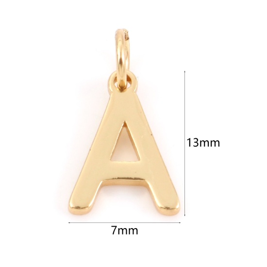 Bild von 2 Stück Messing Charms 18K Echtgold plattiert Buchstabe Message A " 13mm x 7mm