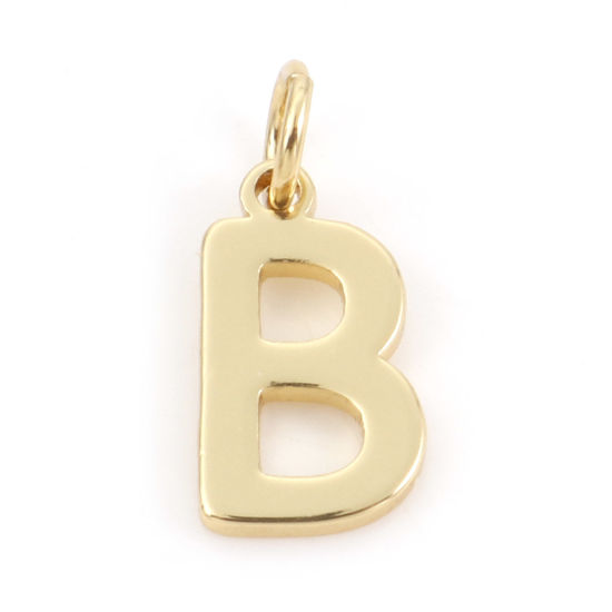 Picture of 2 PCs Brass Charms 18K Real Gold Plated Capital Alphabet/ Letter Message " B " 13mm x 6mm                                                                                                                                                                     