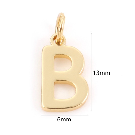 Bild von 2 Stück Messing Charms 18K Echtgold plattiert Buchstabe Message B " 13mm x 6mm