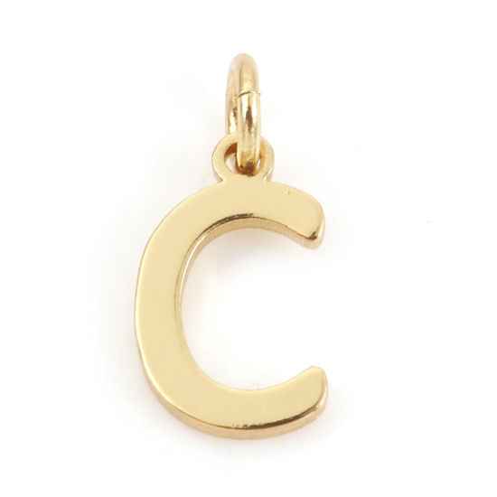Picture of 2 PCs Brass Charms 18K Real Gold Plated Capital Alphabet/ Letter Message " C " 13mm x 6mm                                                                                                                                                                     