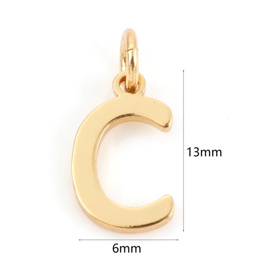 Bild von 2 Stück Messing Charms 18K Echtgold plattiert Buchstabe Message C " 13mm x 6mm