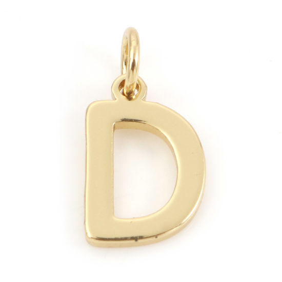 Picture of 2 PCs Brass Charms 18K Real Gold Plated Capital Alphabet/ Letter Message " D " 13mm x 7mm                                                                                                                                                                     