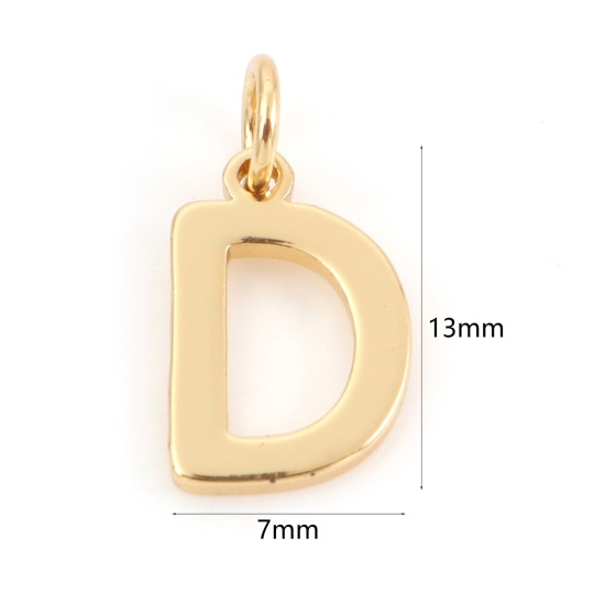 Bild von 2 Stück Messing Charms 18K Echtgold plattiert Buchstabe Message D " 13mm x 7mm