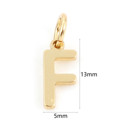 Bild von 2 Stück Messing Charms 18K Echtgold plattiert Buchstabe Message F " 13mm x 5mm