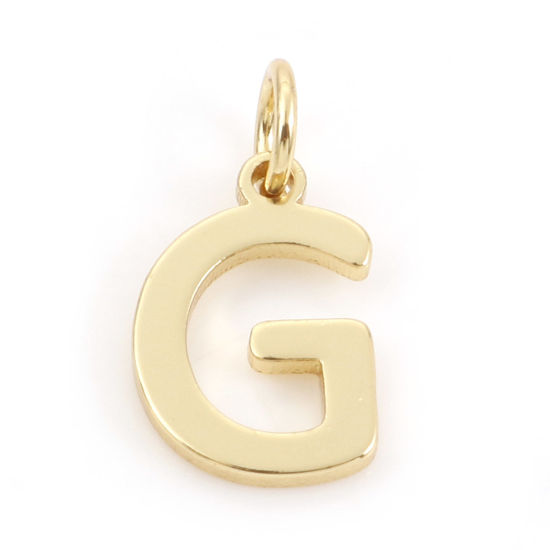 Picture of 2 PCs Brass Charms 18K Real Gold Plated Capital Alphabet/ Letter Message " G " 13mm x 7mm                                                                                                                                                                     