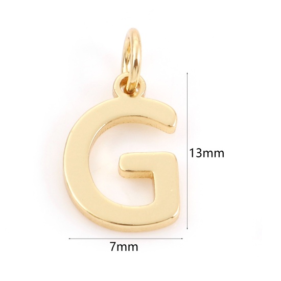 Bild von 2 Stück Messing Charms 18K Echtgold plattiert Buchstabe Message G " 13mm x 7mm